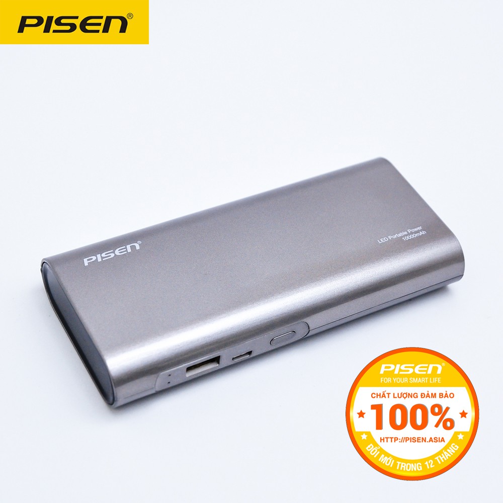 Sạc dự phòng Pisen Led Portable Power 10.000mAh Piano Màu xám đậm - HAPOS