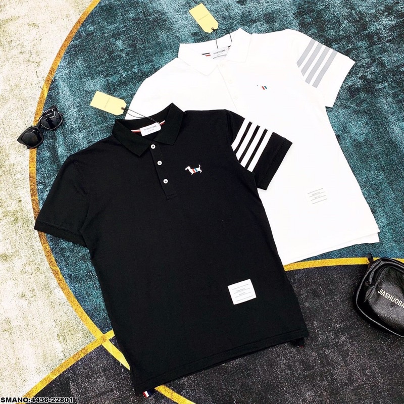 Áo Polo Nam Thom Browne Thêu Dog Viền Tay Cao Cấp - Áo Nam Polo Thom SPF Viền Tay
