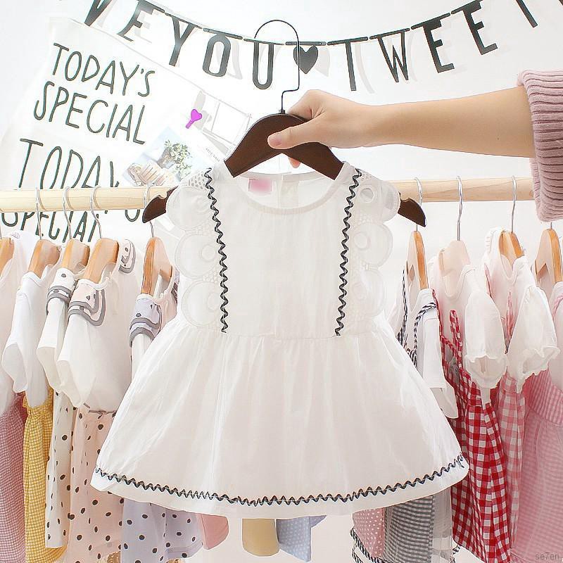 Đầm công chúa ngắn tay phối lưới xinh xắn cho bé gái