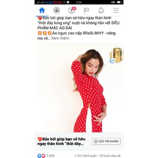 Áo dài chấm bi đỏ kèm cột tóc như hình