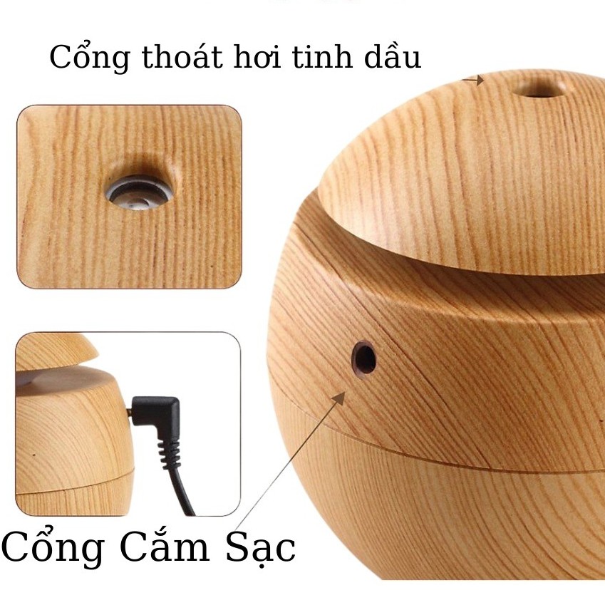 Đèn xông tinh dầu vân gỗ cao cấp phun sương tạo ẩm sạc usb, làm thơm phòng , khử mùi