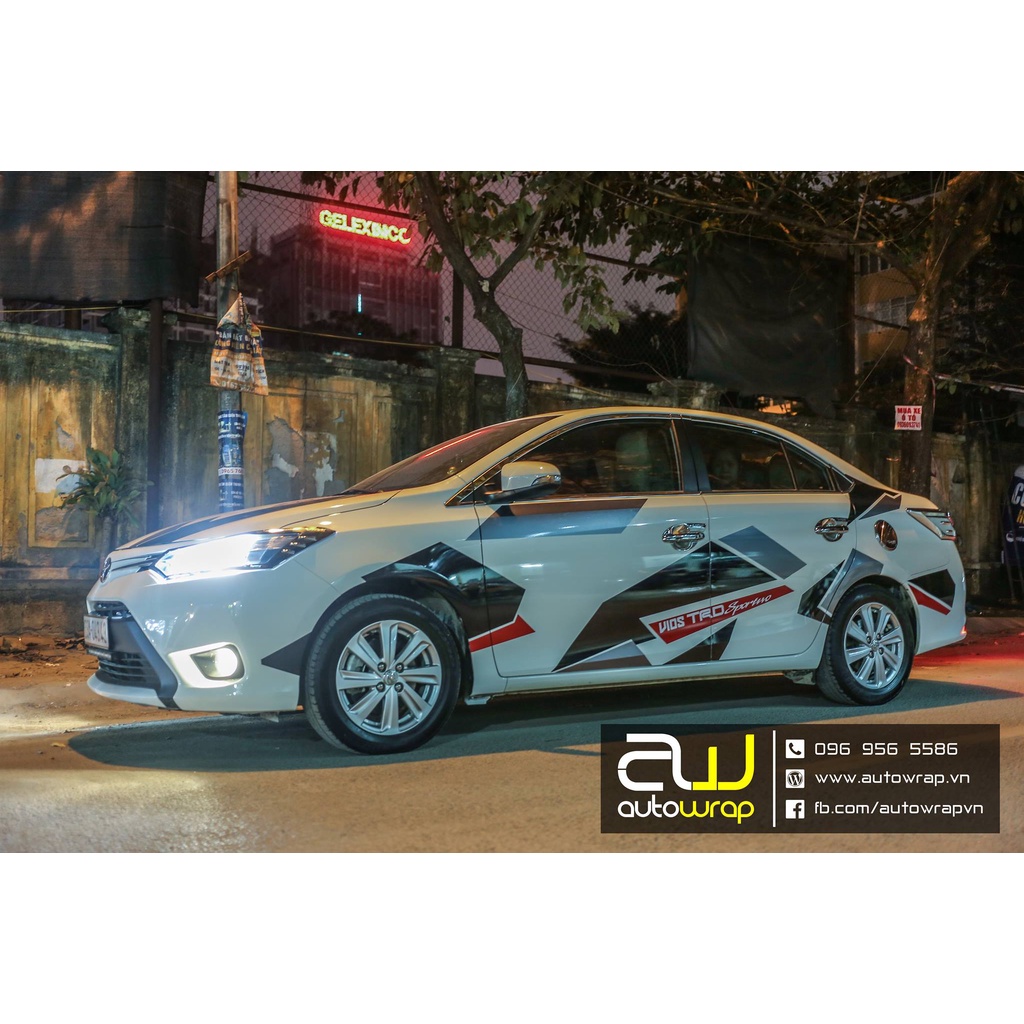 Tem họa tiết xe Vios Cubes - Tem họa tiết ô tô Toyota, tem dán sườn xe thể thao
