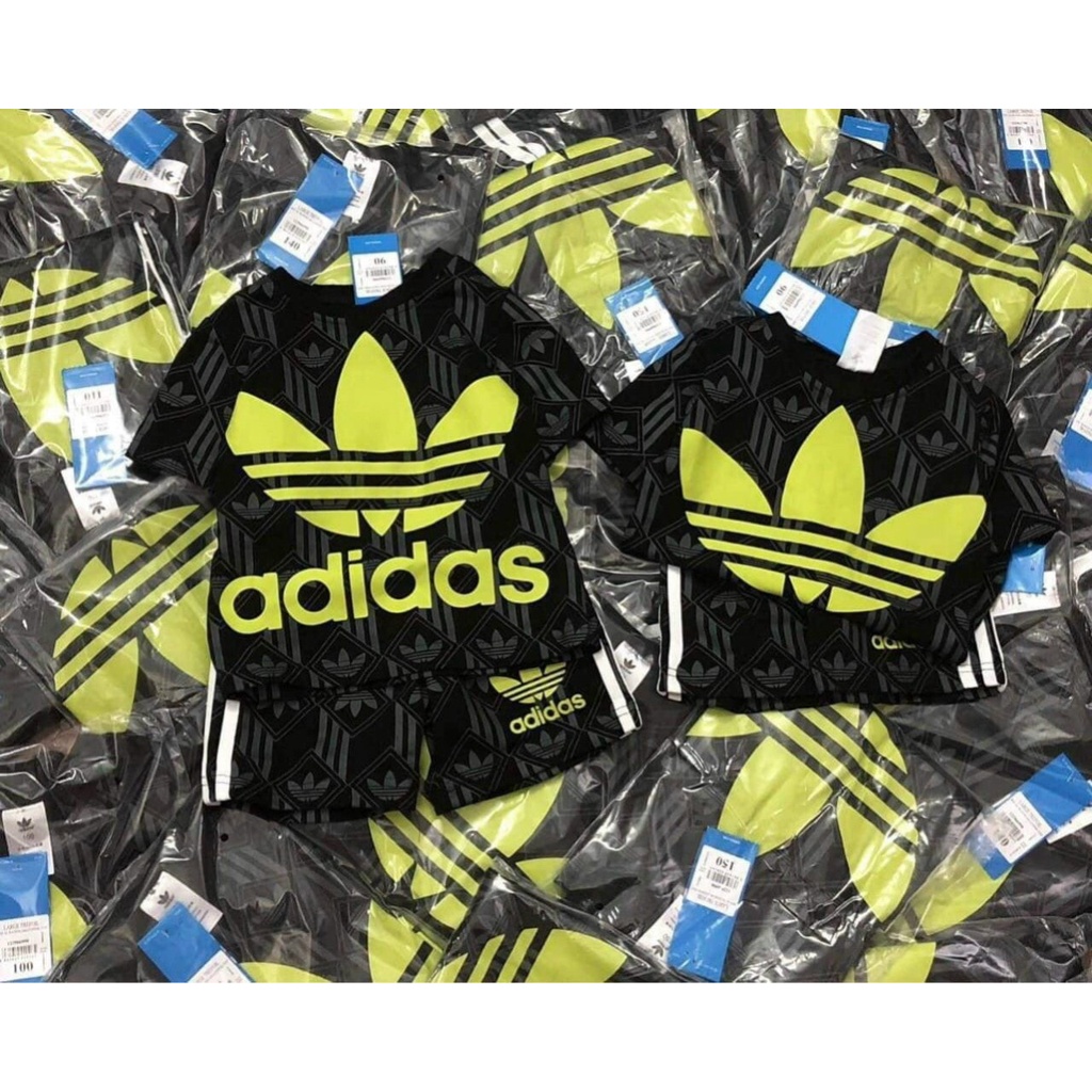 Đồ Bộ Cộc Tay Bé Trai - Set Bộ Adidas Ba Lá Màu Vàng 2022 Cho Bé Trai
