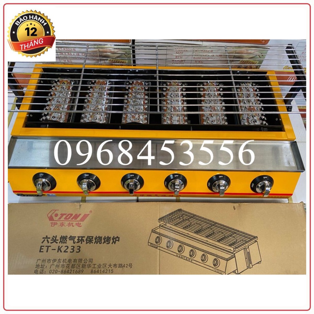 Bếp nướng thịt, BBQ 6 đầu đốt dùng gas - Bếp nướng ga 6 trụ ETON ET-K233