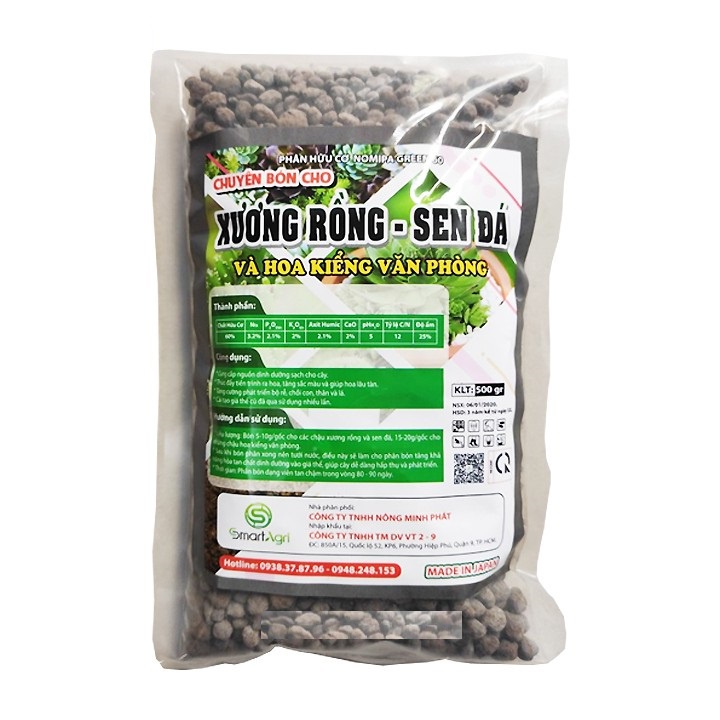 NOMIPA GREEN 60 500gram Phân bón hữu cơ tan chậm Nhật chuyên dùng cho xương rồng, sen đá và hoa kiểng văn phòng