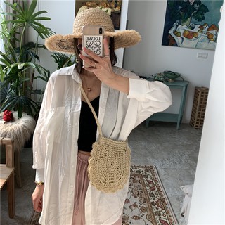 Túi đeo chéo trang trí rơm đan kiểu dáng thời trang cho nữ