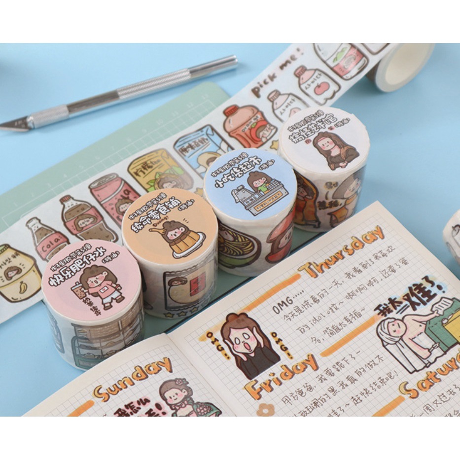 Băng keo Washi tape Cô gái tóc nâu - 8 Style