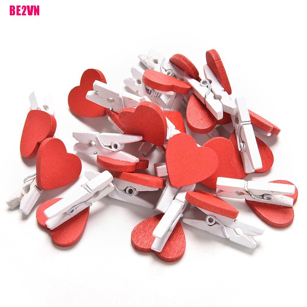 20 Pcs Stylish Wooden Red Love Heart Pegs Photo Paper Clips Wedding Decor Craft