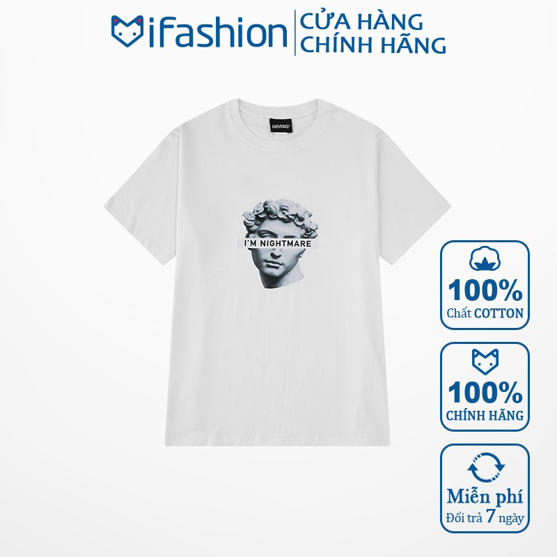 Áo thun tay lỡ iFashion 100% cotton dáng unisex form rộng in hình mặt bức tượng cổ Hy Lạp N040