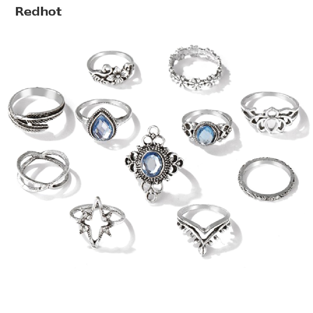 Bộ 11 Nhẫn Đeo Đốt Ngón Tay Đính Đá Phong Cách Retro