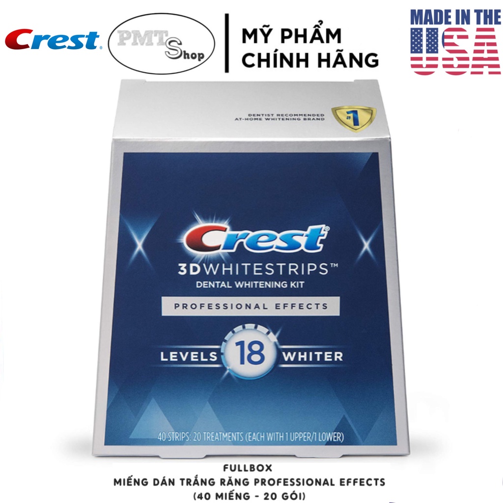 [USA] Miếng Dán Trắng Răng Crest Professional Effect 20 gói levels 18 whiter - Fullbox - Mỹ