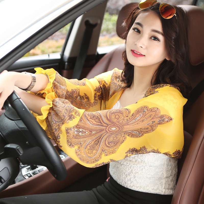 Áo chống nắng khi lái xe (PK168) áo voan che nắng in hoa tiết kết hợp khăn quàng cổ, che đầu