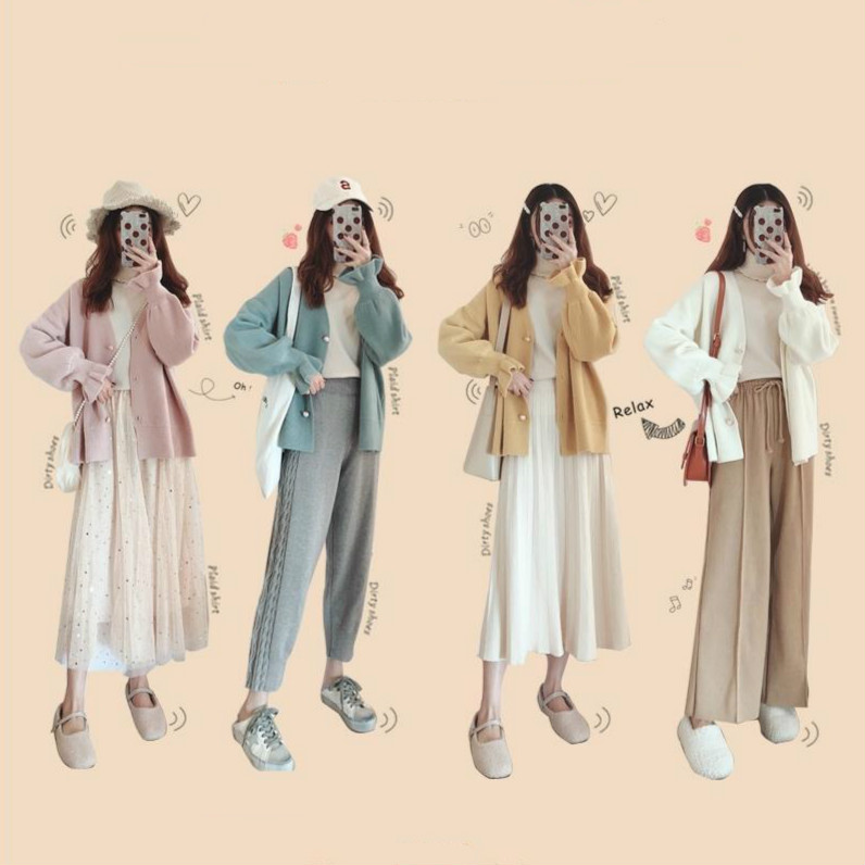 Áo Khoác Cardigan Dệt Kim Màu Xanh / Vàng / Hồng / Be | BigBuy360 - bigbuy360.vn