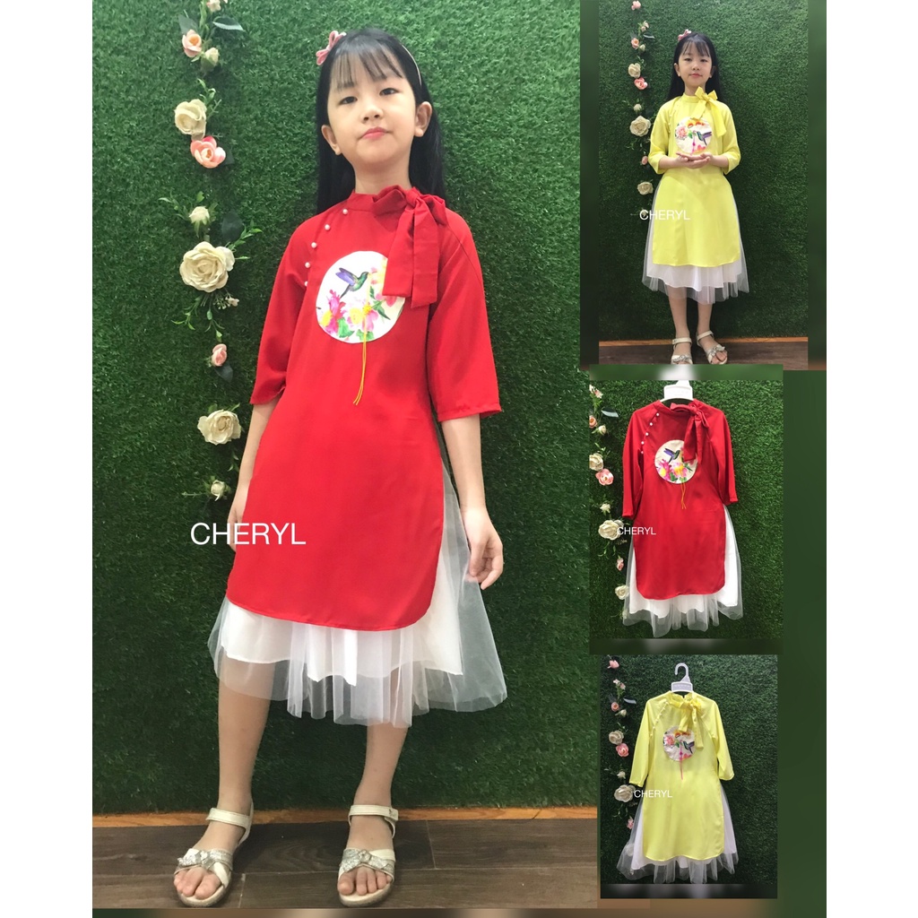 Áo dài lụa mềm xinh xắn cho bé