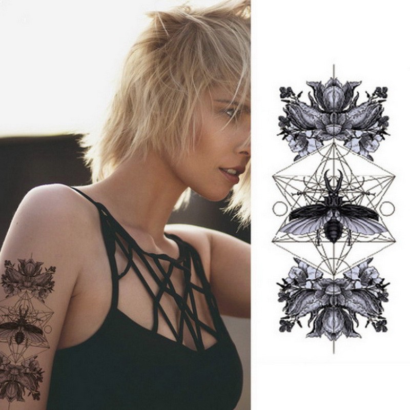 Tattoo Body-Paint Henna Beautiful-Shoulder Cool Temporary-Body Watercolor Rose-Flowers