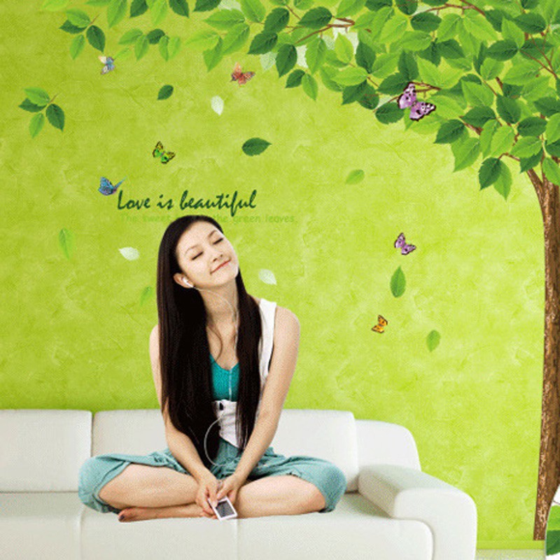 Decal dán tường nghệ thuật với trang trí cây cảnh