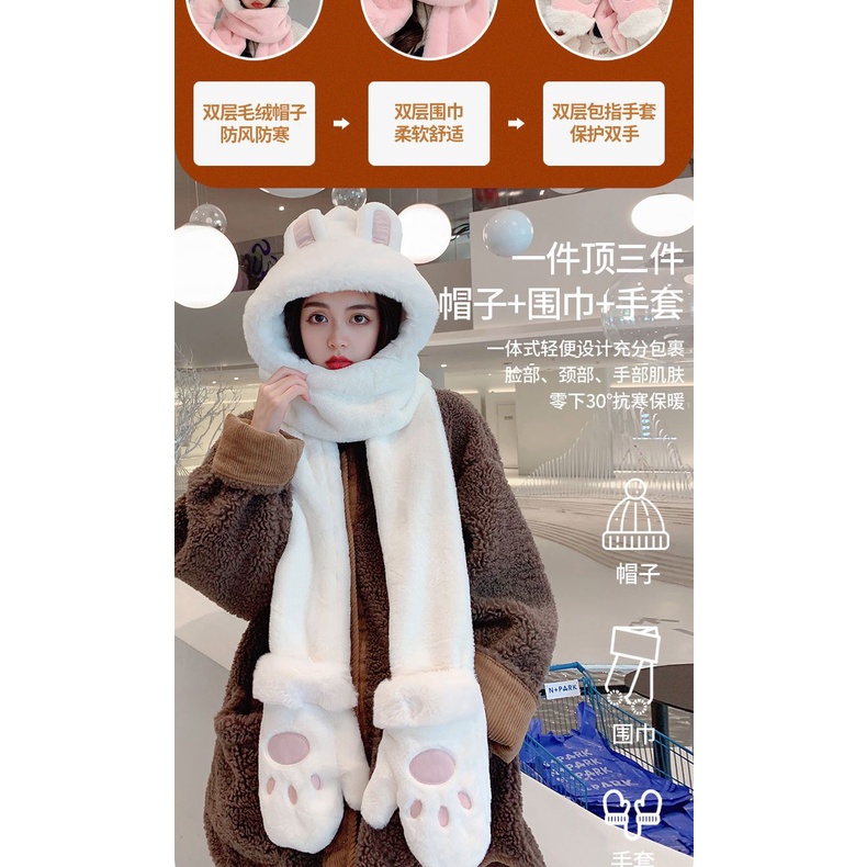 Khăn Choàng Cổ Kiêm Mũ Tai Thỏ Dễ Thương Phong Cách Hàn Quốc Thời Trang Mùa Đông Cho Nữ