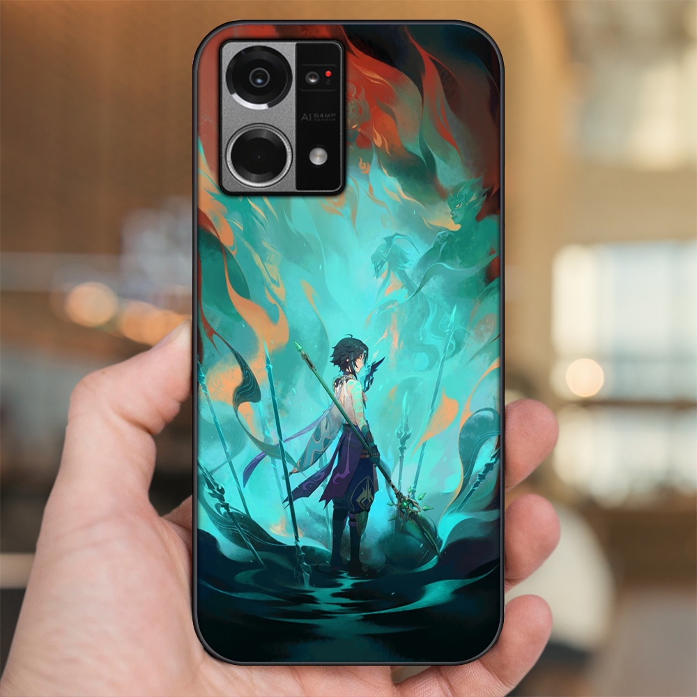 Ốp lưng Oppo Reno 7 4G viền đen in hình Xiao Genshin Impact