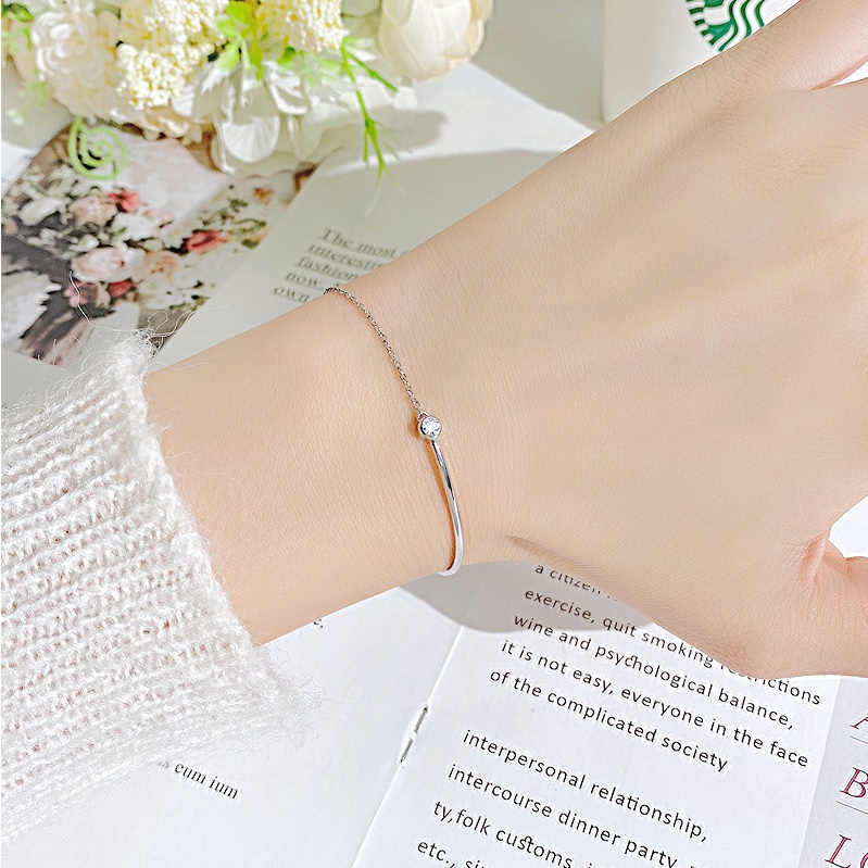 Vòng Tay Dây Xích Bằng Thép Titanium Mạ Vàng Hồng Đính Đá Zircon Phong Cách Hàn Quốc Thời Trang Cho Nữ
