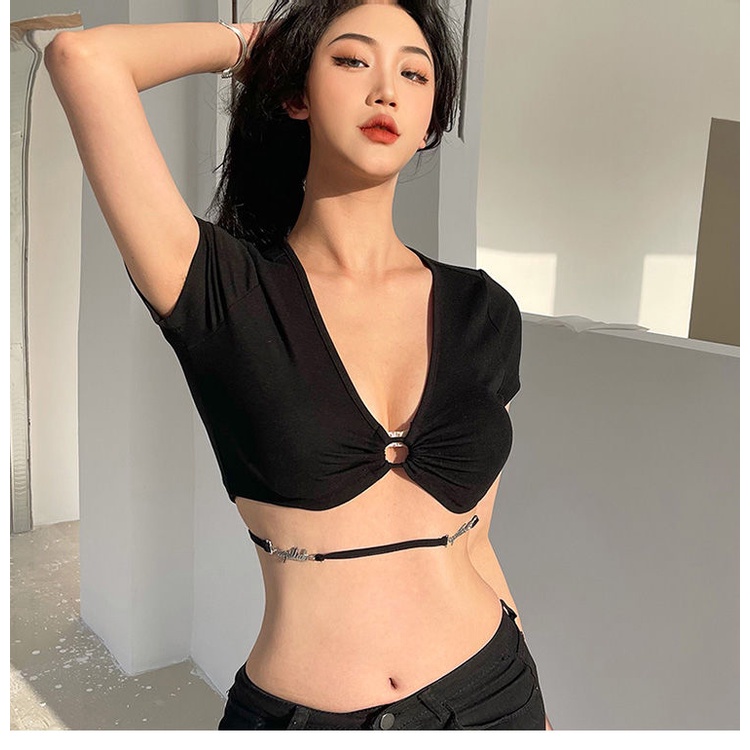 Áo Croptop Cổ Chữ V Khoét Sâu Quyến Rũ Thời Trang Âu Mỹ