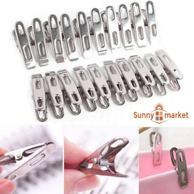 Bộ 20 kẹp quần áo inox cao cấp siêu bền, đẹp, chịu lực tốt, giữ chặt quần áo khi phơi