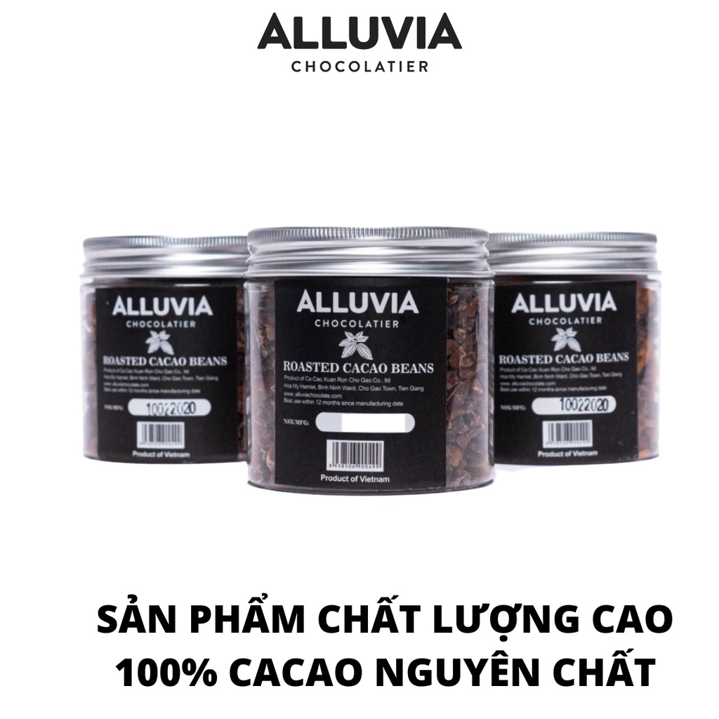 Hạt ca cao rang trộn trái cây sấy nguyên chất không đường Alluvia Chocolate hủ 100 gram