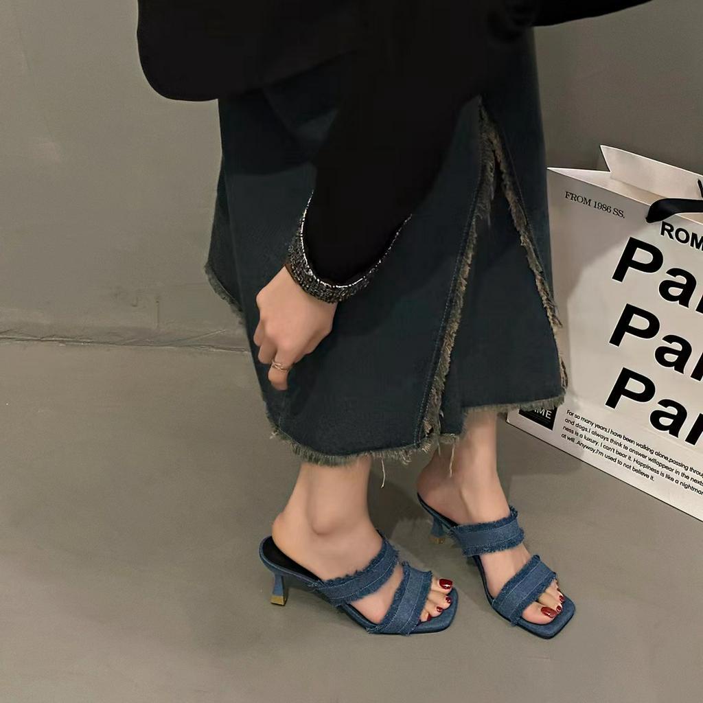 Dép Cao Gót Mũi Vuông Thiết Kế Mới Thời Trang Mùa Hè 2023 Dành Cho Nữ