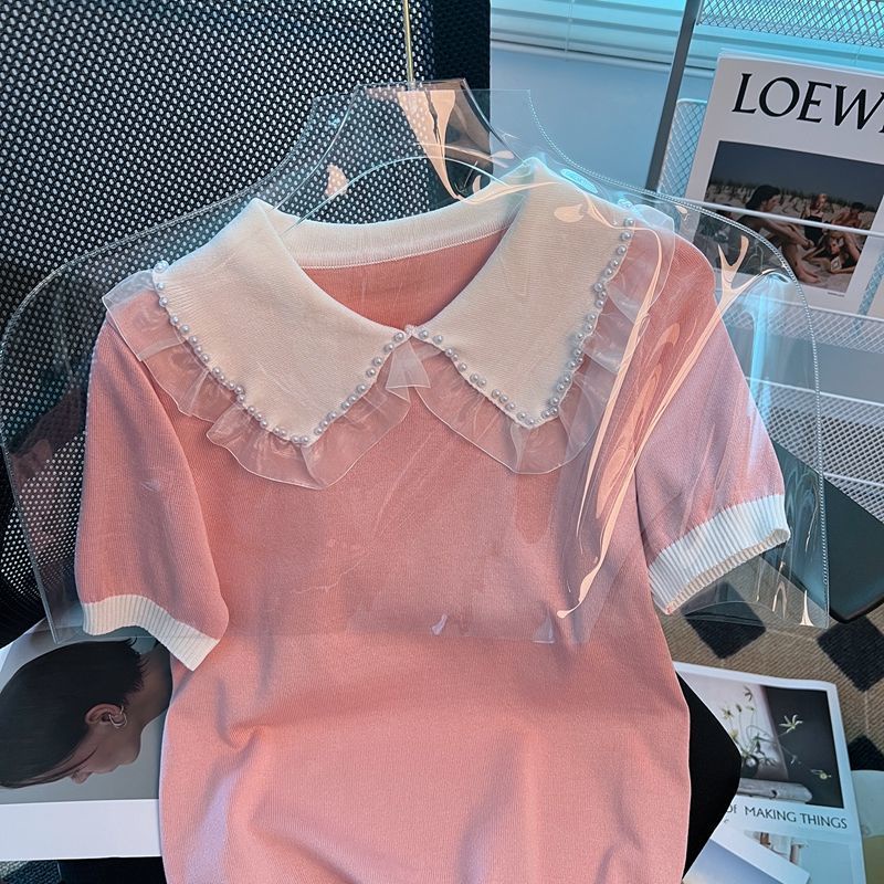 Áo sweater Pure Cube mỏng tay ngắn cổ búp bê thiết kế mới thời trang mùa hè cho nữ