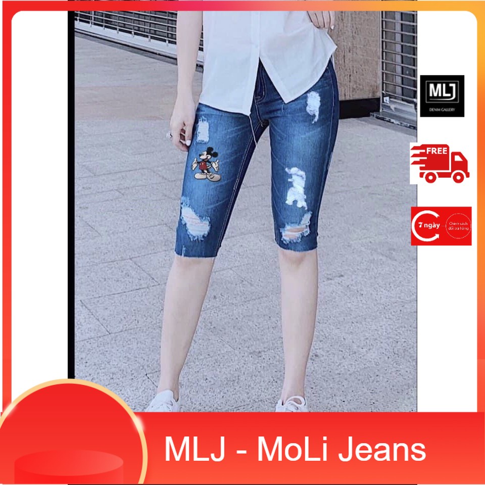 [60kg~90kg] Quần jean ngố / lửng BIGSIZE lưng cao, co dãn mạnh rách đẹp in hình ngộ nghĩnh 3636
