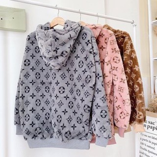 Áo hoodie LV lông thỏ| áo khoác có mũ lv monogram