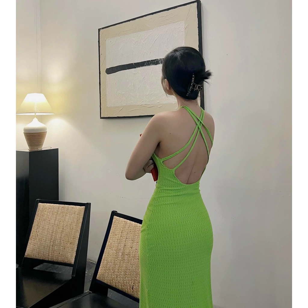 Đầm yếm xốp chỉ kiểu 4 dây chéo lưng ôm body cực sexy , chất thun xốp mềm mịn tv