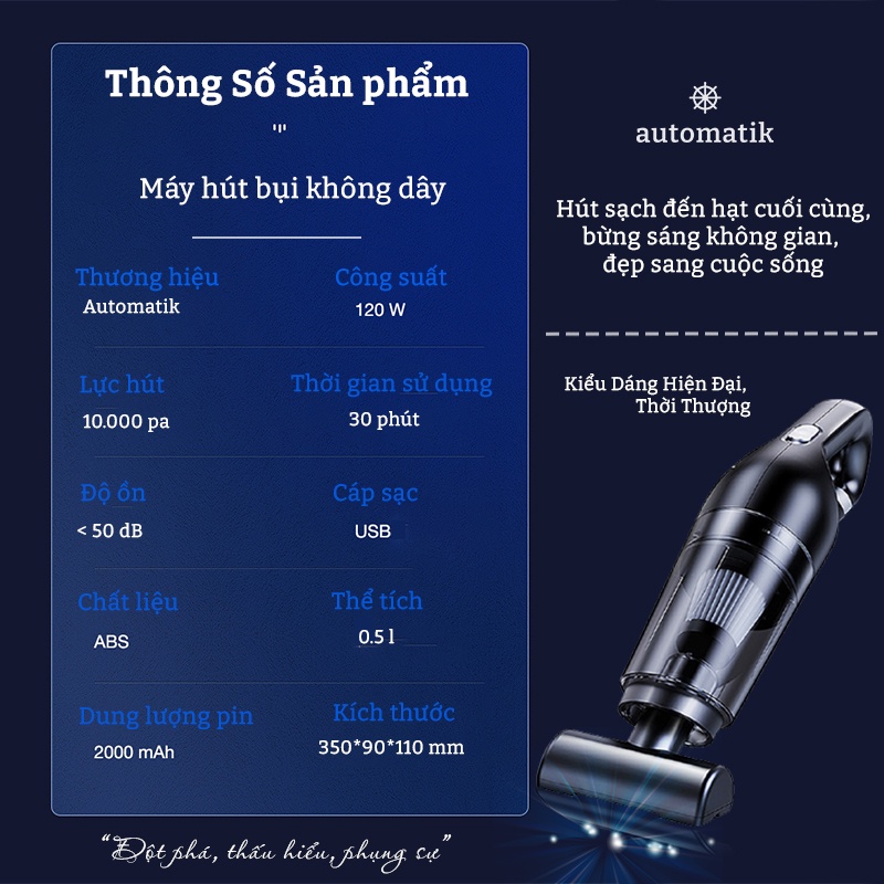 Máy Hút Bụi Mini Cầm Tay Không Dây, Ô Tô Xe Hơi, Gia Đình, Bàn Phím, Sofa, Nhà Cửa M08 - Automatik