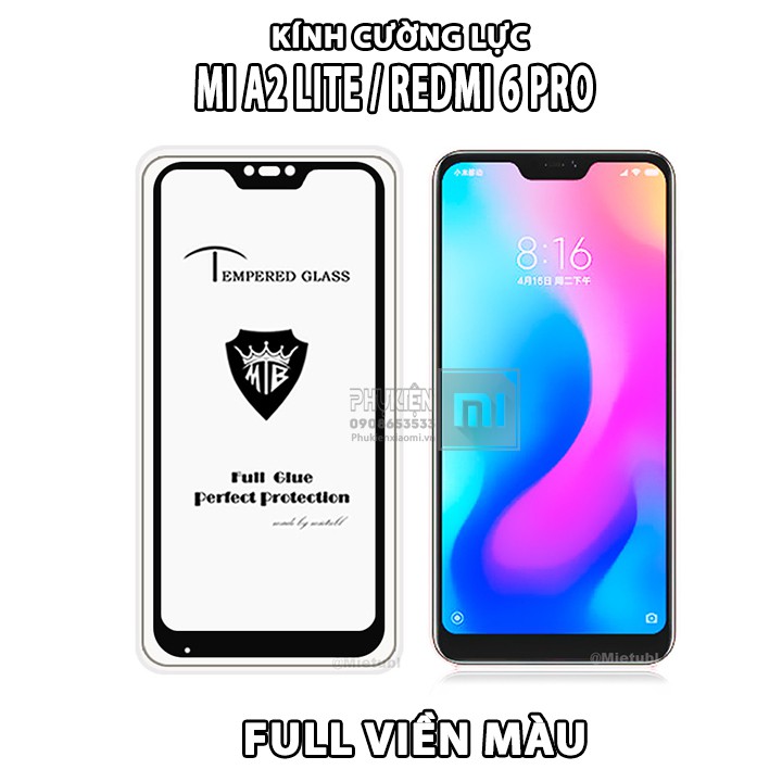 FREESHIP ĐƠN 99K_Kính cường lực cho Xiaomi Mi A2 Lite / Redmi 6 Pro Full 9H viền màu