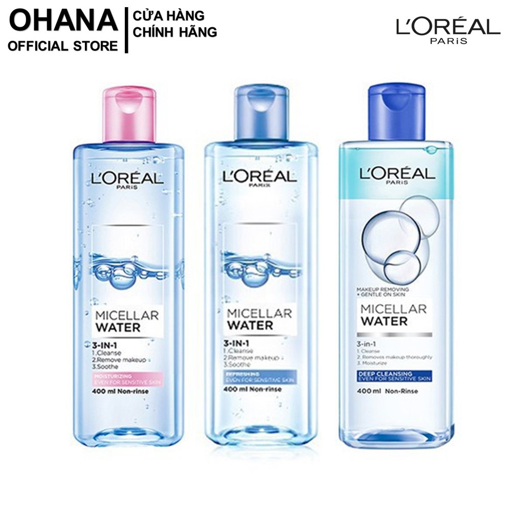 [Mã FMCGMALL -8% đơn 250K] Nước Tẩy Trang Cho Mọi Loại Da L'Oreal Paris 3-in-1 Micellar Water 400ml