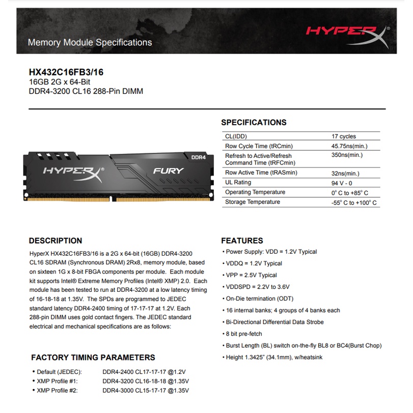 Ram Kingston HyperX Fury Black 16GB  8GB DDR4 3200MHz Chính Hãng - Mới Bảo hành 36 tháng 1 đổi 1