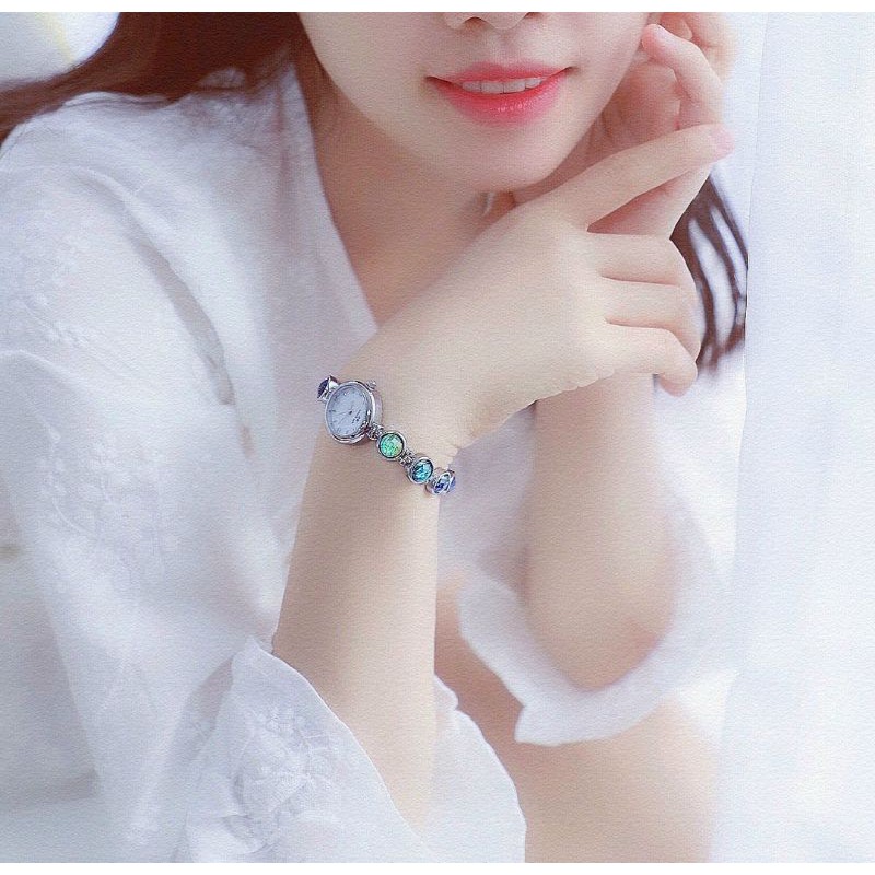 Đồng hồ lắc tay mặt nhỏ đá xanh của Nữ , siêu xinh, chống nước chống xước, thương hiệu mới Cleef&Arpels🌱