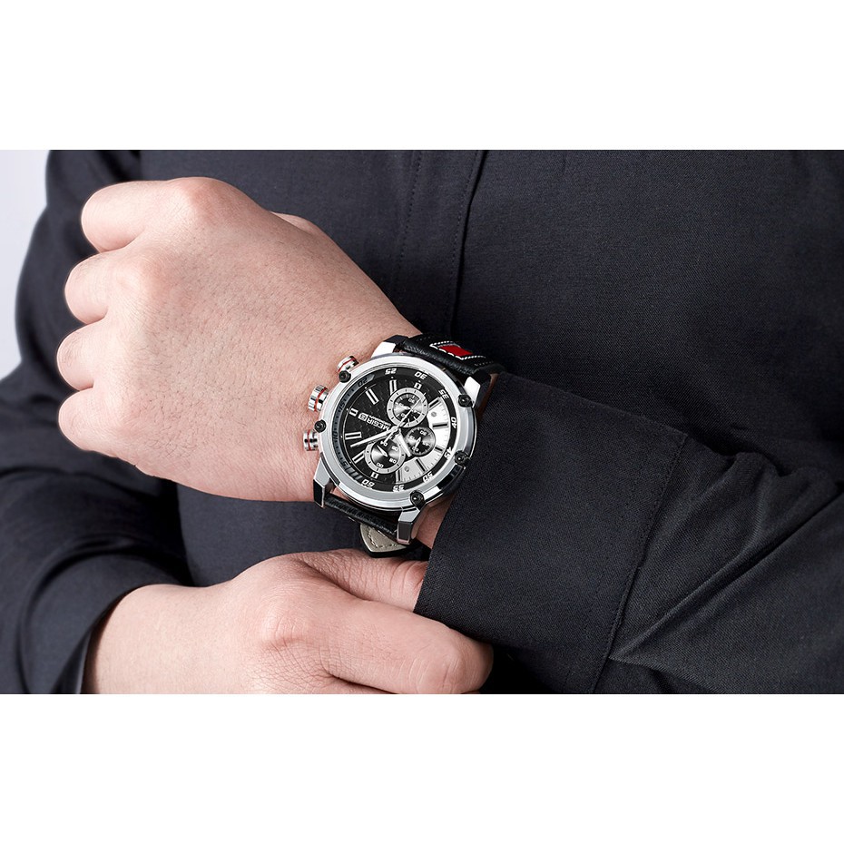Đồng hồ đeo tay MEGIR mặt tròn dây da chống nước dành cho nam