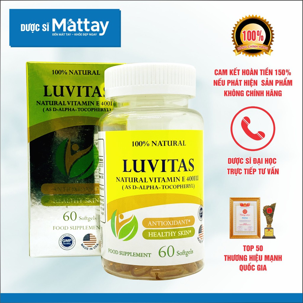 LUVITAS NATURAL 400IU BỔ SUNG VITAMIN E TỰ NHIÊN GIÚP ĐẸP DA, CHỐNG LÃO HÓA | NHẬP KHẨU CHÍNH HÃNG USA [ Giá tốt ]