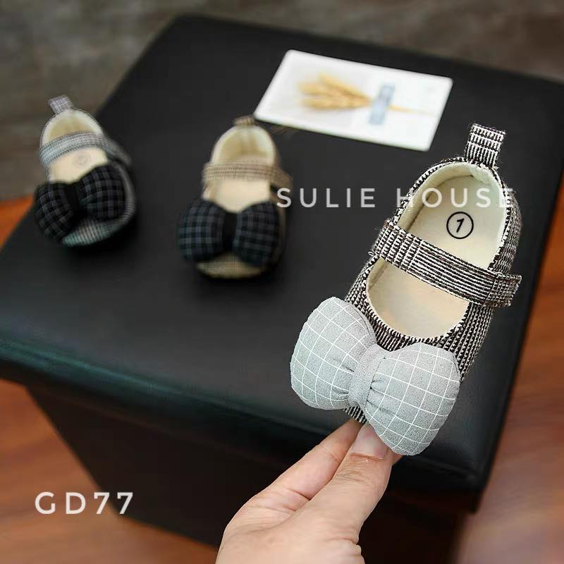 Giày búp bê kẻ đính nơ - GD77