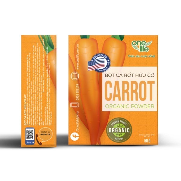 Hộp 50gr Bột Cà Rốt Organic ONELIFE  hòa tan nguyên chất, giảm cân, không đường