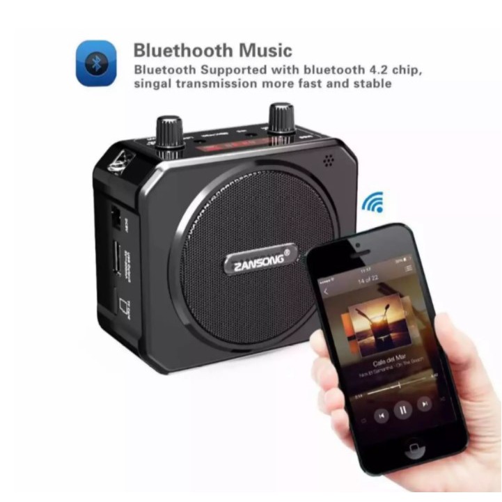 Loa trợ giảng Zansong M80 - Máy trợ giảng kèm micro cài tai không dây - Kết nối Bluetooth 4.2, AUX, USB, SD card, FM