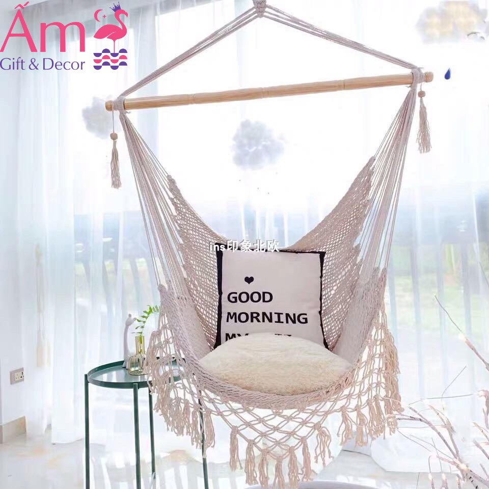 [Tặng Kèm Đệm Ngồi] Võng Treo Trần Tuarua Ấm Gift Decor BoHo Đan Dây Cotton Chịu Lực Từ 150kg Phù Hợp Với Mọi Lứa Tuổi