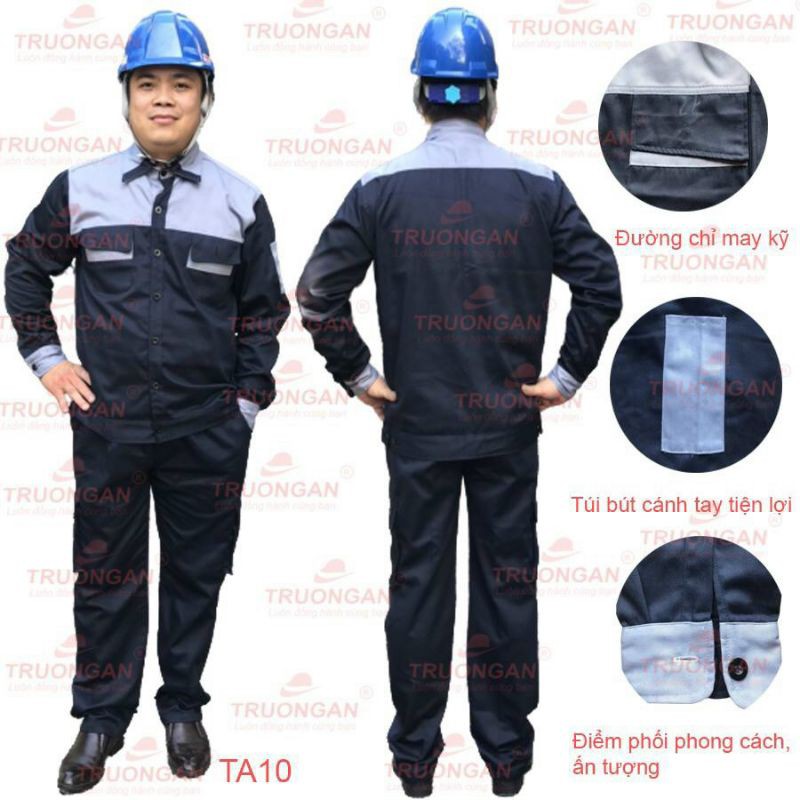 quần áo bảo hộ kaki 3/1 dày may kĩ xanh than phối ghi