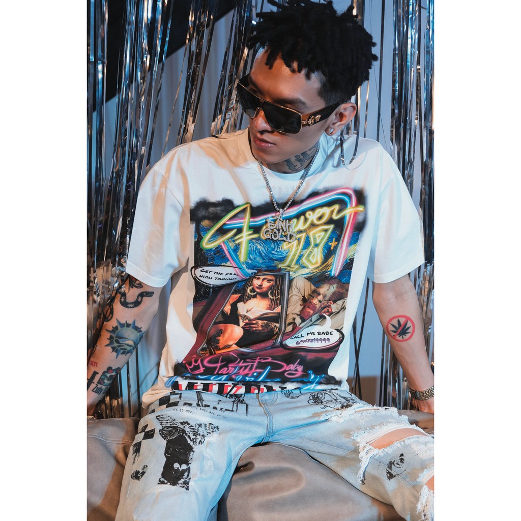 Áo thun tay lỡ Mikenco Party Baby MOSSSHOP - Áo phông nam nữ unisex phong cách hàn quốc ulzzang form rộng 65kg