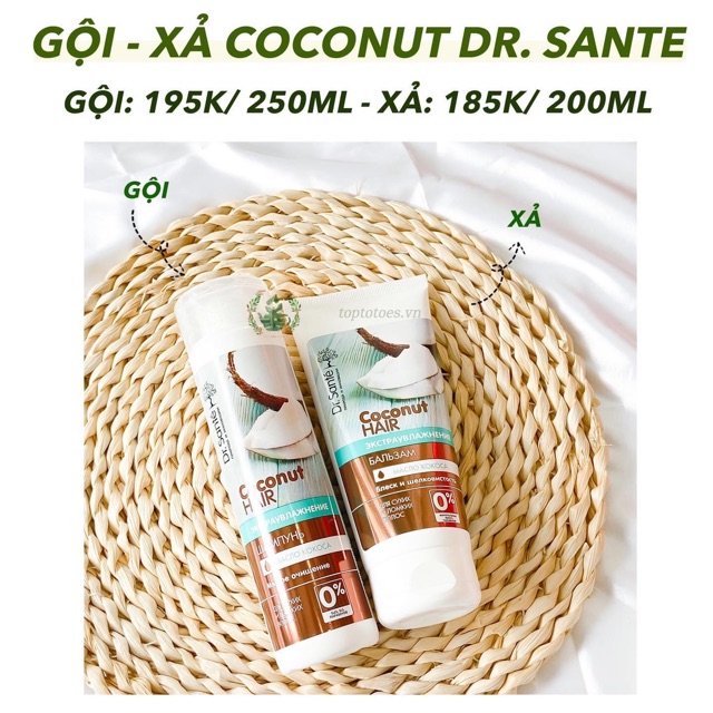 Gội xả ủ Dr.Sante Coconut nuôi dưỡng tóc suôn mềm, bóng khoẻ, vào nếp, giảm xơ rối, phục hồi tóc