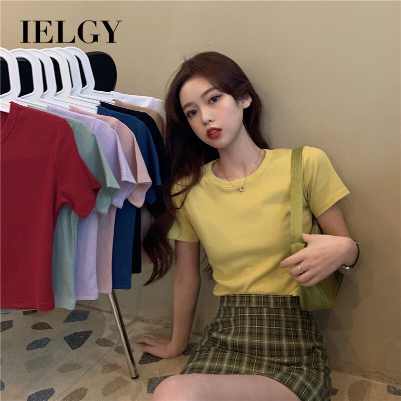 IELGY Áo Thun Tay Ngắn Mỏng Và Đơn Giản Thời Trang Mùa Hè Hàn Quốc Mới Dành Cho Bạn Nữ