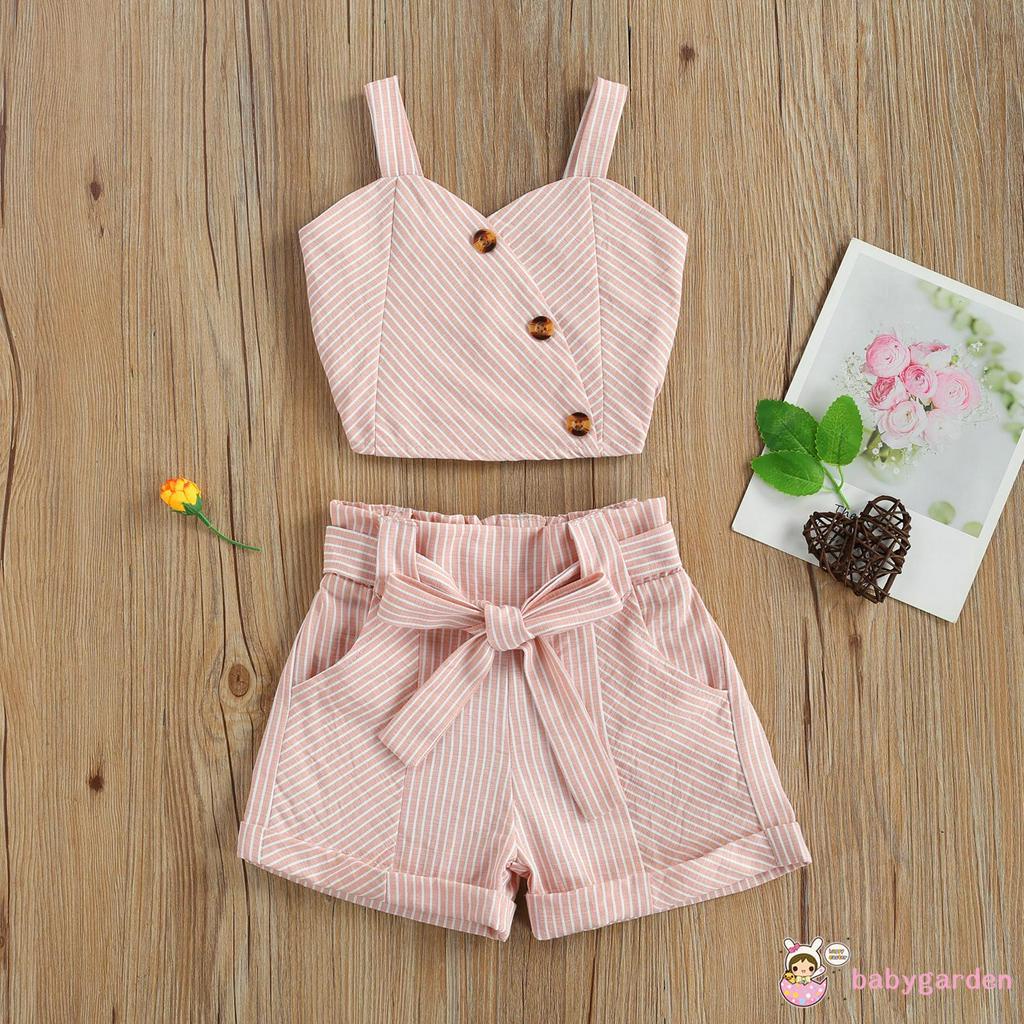 Bộ Áo Và Quần Kẻ Sọc Cho Bé Gái Từ 2-7 Tuổi