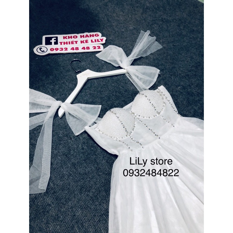 đầm xoè nơ đính đá ( ảnh và video thật 1000% )