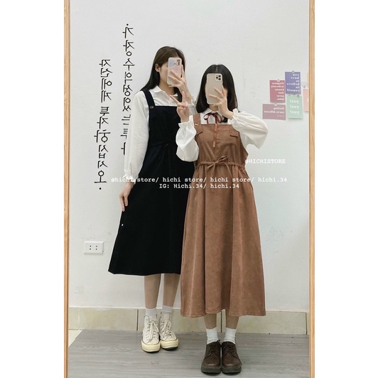 váy yếm nhung vintage rút eo ulzzang ẢNH THẬT VIDEO hichi | BigBuy360 - bigbuy360.vn