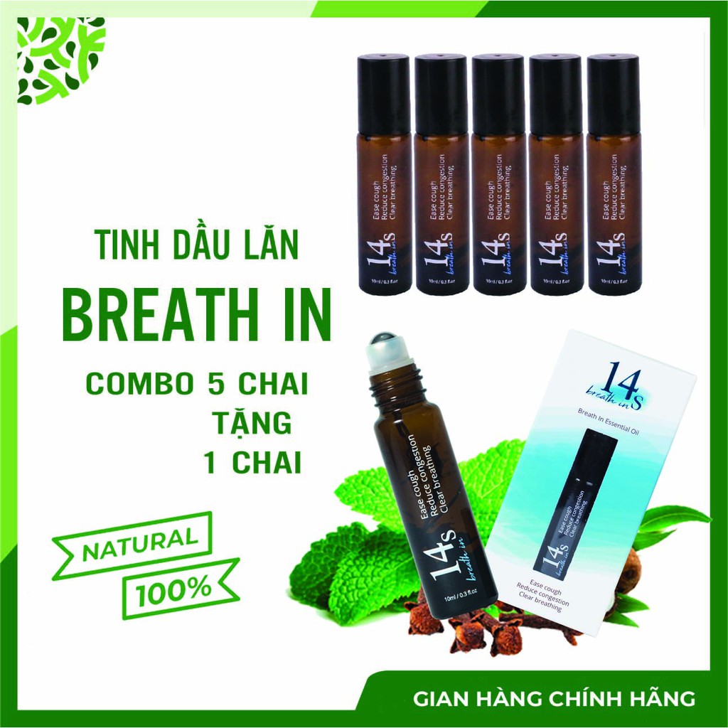 Combo mua 5 tặng 1 Tinh Dầu Lăn 14S 10 ml Breath In Nâng cao miễn dịch, ổn định cảm xúc  - Hàng chính hãng